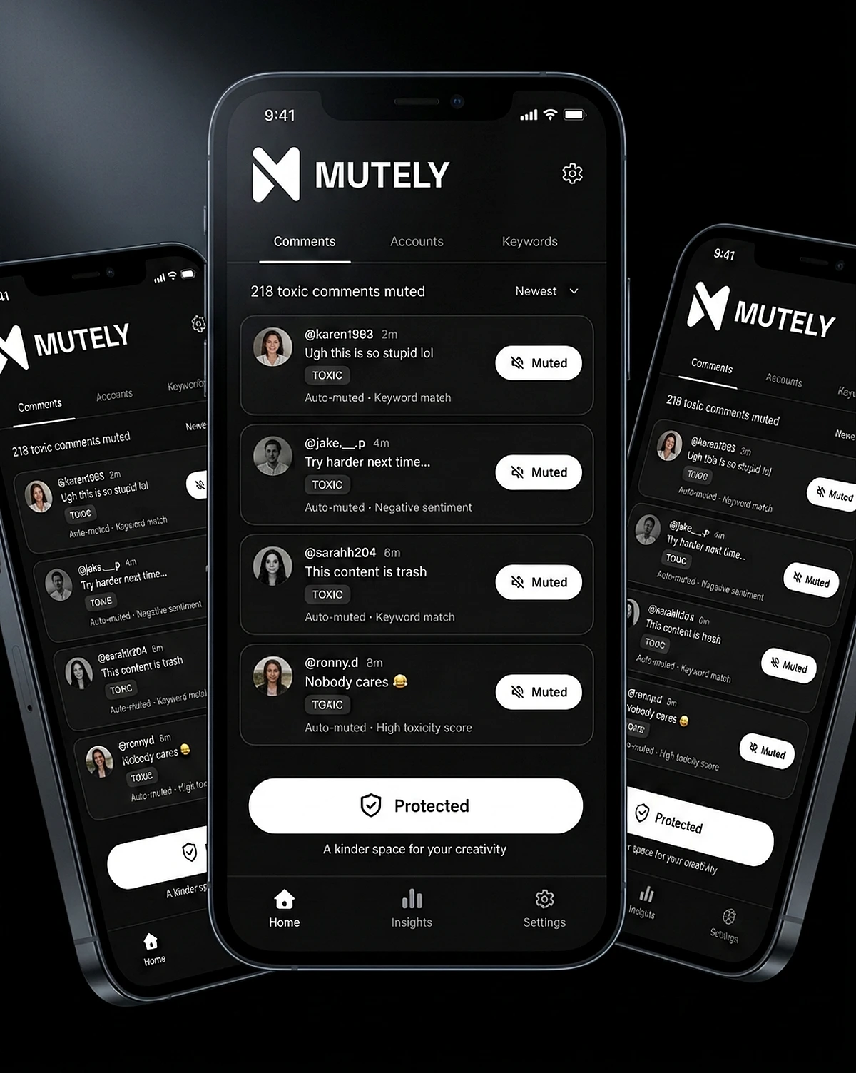 Mutely app muting toxic comments on a phone