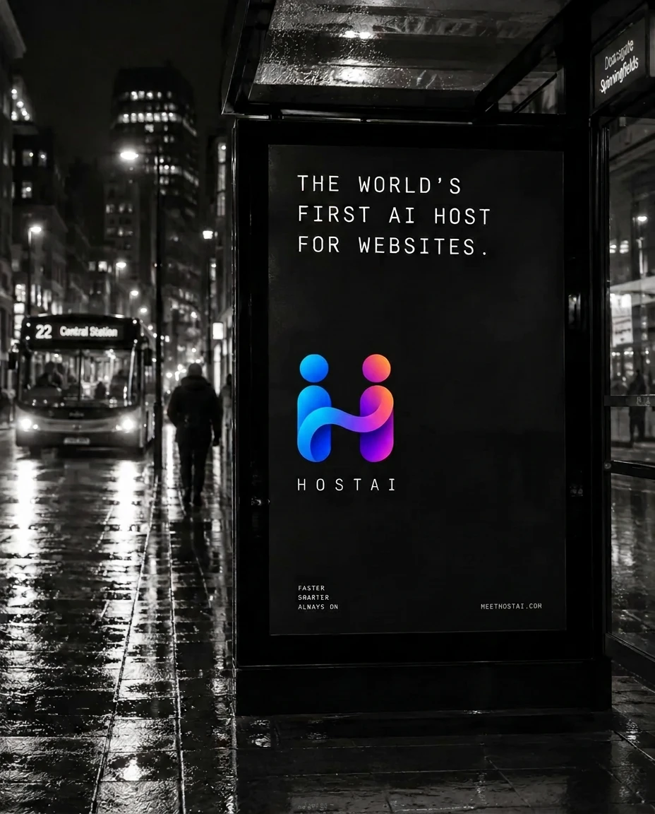 Hostai bus-shelter poster at night