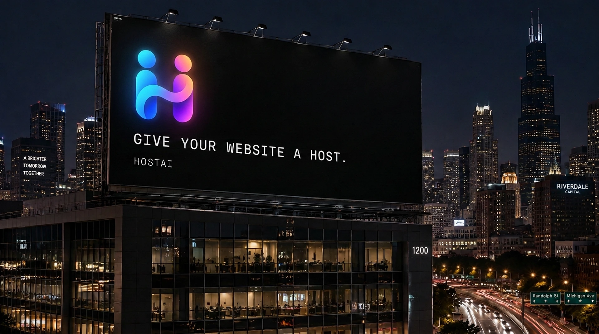 Hostai billboard reading Give your website a host