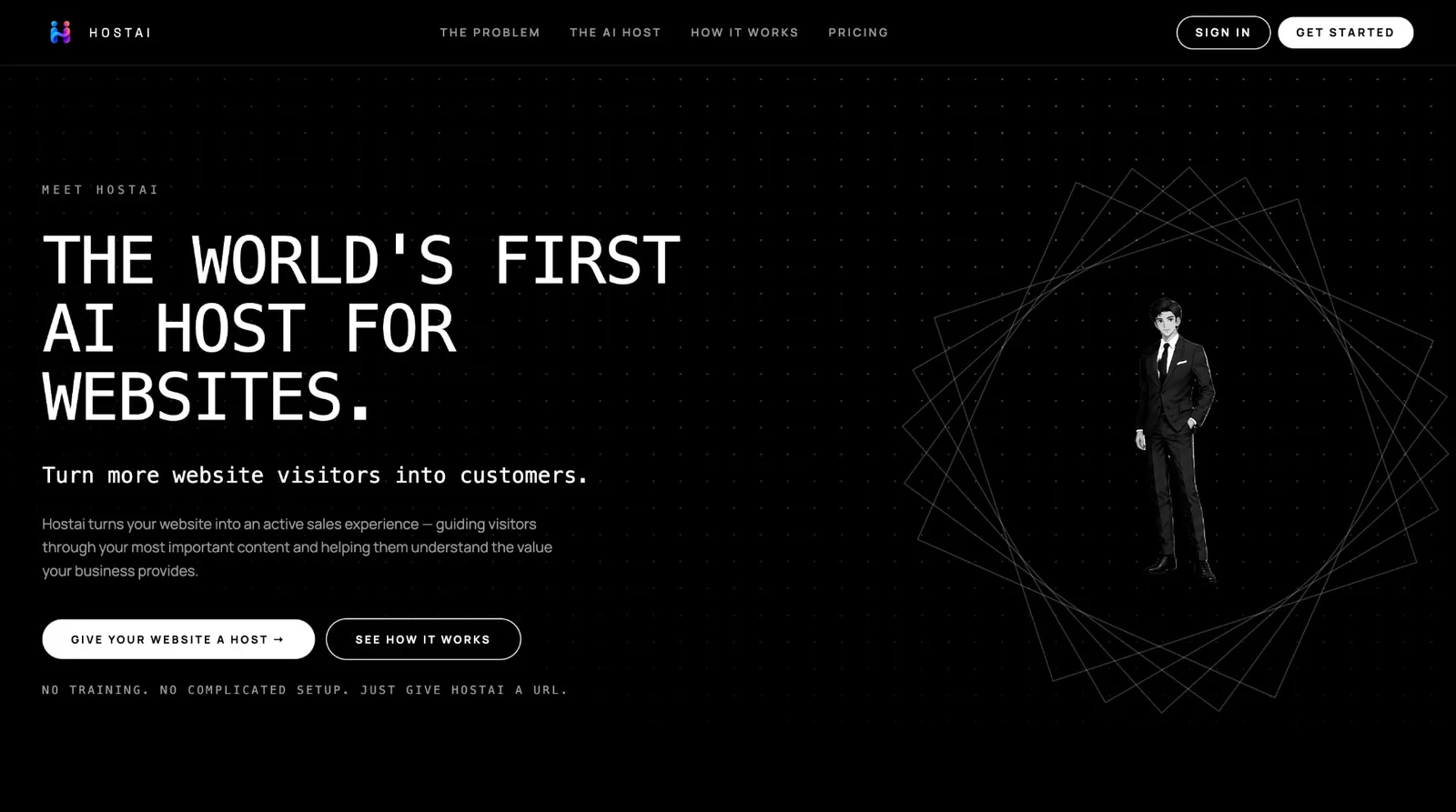 The Hostai website — 'The world's first AI host for websites.'